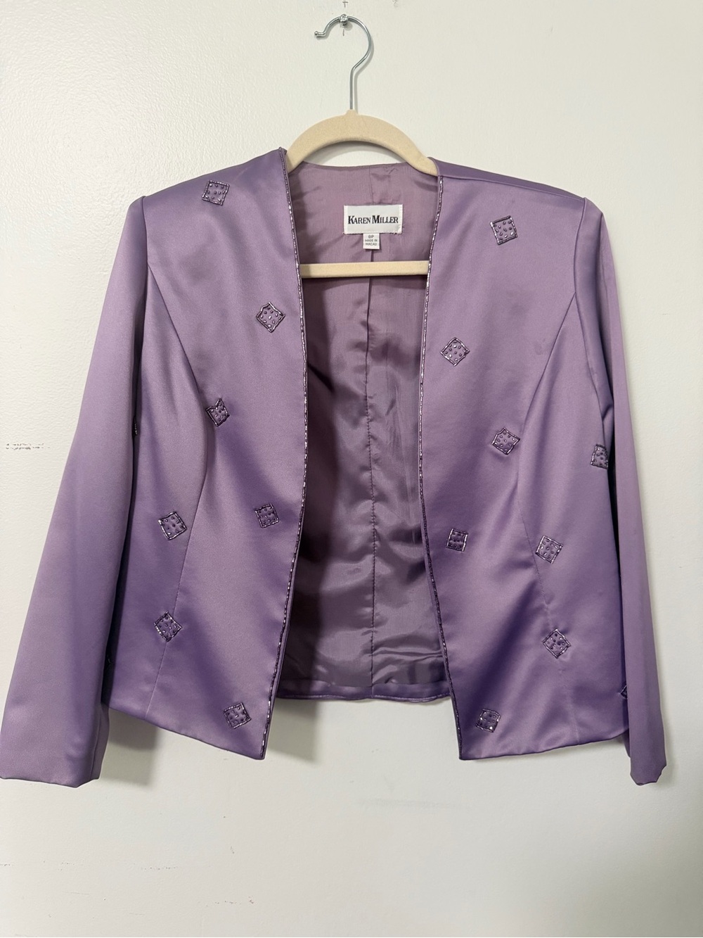 Karen Millen Purple Satin Beaded 80s Style Evening Jacket Blazer 8P
